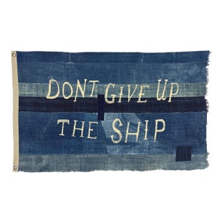 Large Patchwork Indigo Flag, Don't Give Up the Ship For Sale