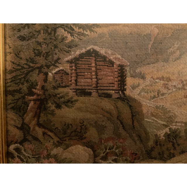 Mid 19th Century European Tapestry Depicting a Mountain Landscape With a Log Cabin Framed For Sale - Image 5 of 7