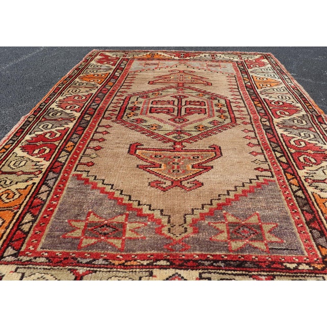 Colorful Vintage Turkish Oushak Rug With Geometric Design 3'4 X 5'4 For Sale - Image 9 of 14