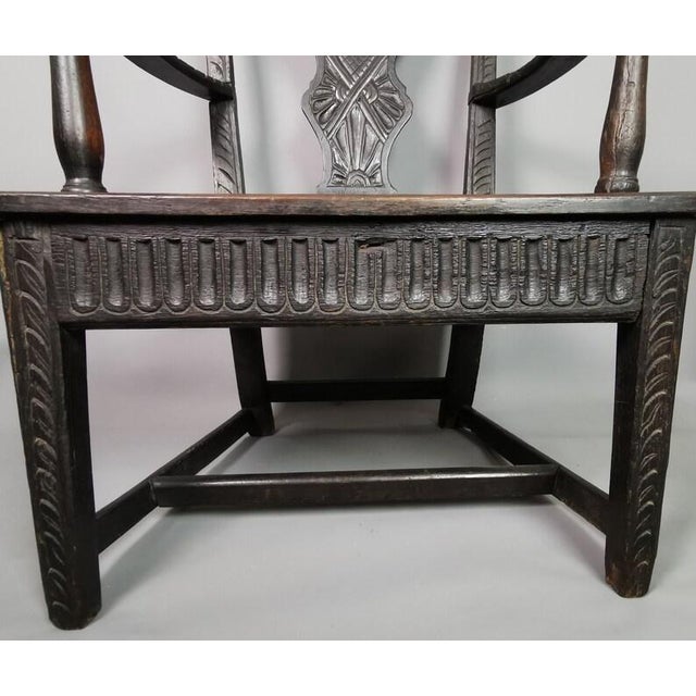Mid-Century Modern Antique Georgian Elbow Chair, Carved Oak, Gothic Style For Sale - Image 3 of 10