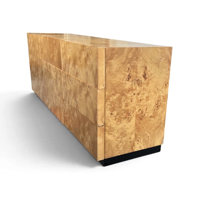 Vintage 1970s Hollywood Regency Burl Wood Eight-Drawer Dresser With Black Base For Sale - Image 13 of 13