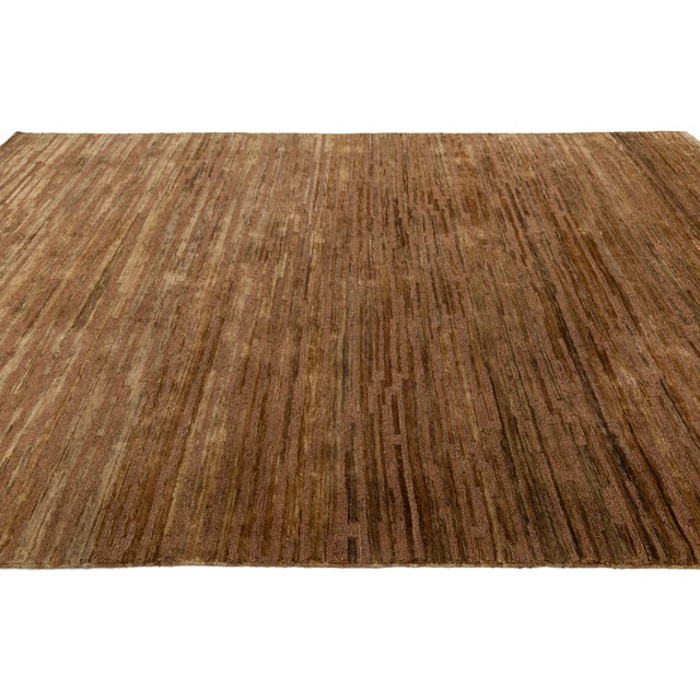 9 X 12 Modern Brown Wool and Jute Rug With Abstract Design For Sale In New York - Image 6 of 11