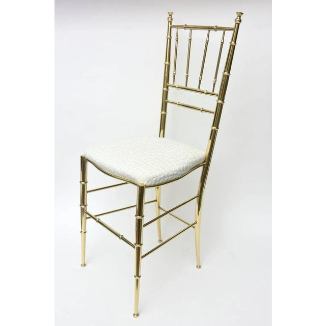 1950s Vintage Italian Chiavari Faux Bamboo Brass and Upholstered Side Chair Restored MCM For Sale - Image 5 of 10