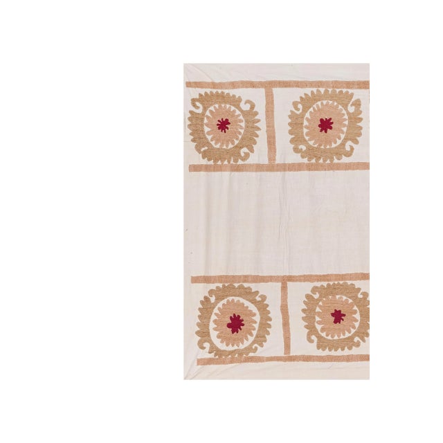 Mid-Century Modern Suzani White Washed Tribal Tapestry - Uzbek Table Cloth For Sale - Image 3 of 12