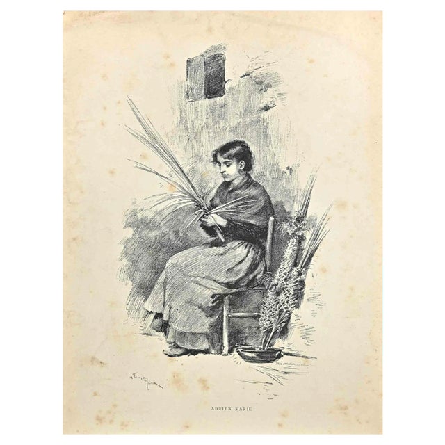 Adrien Marie, Young Peasant, Lithograph, Late 19th Century For Sale