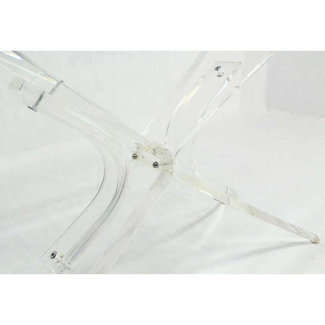 1970s Lucite X Shape Base Glass Top Mid Century Modern Console Sofa Table For Sale - Image 5 of 10