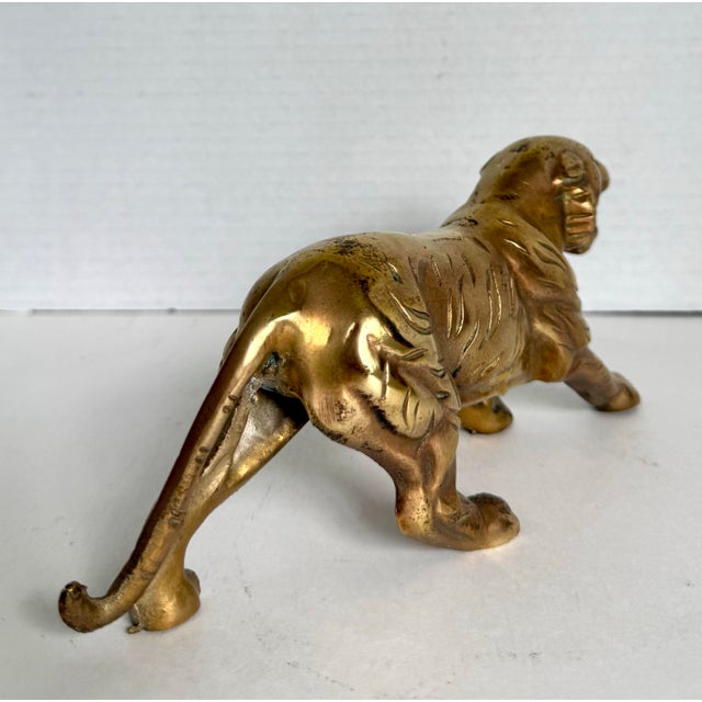 Vintage Solid Brass Tiger Sculpture Hollywood Regency Animal Figure For Sale In Los Angeles - Image 6 of 8