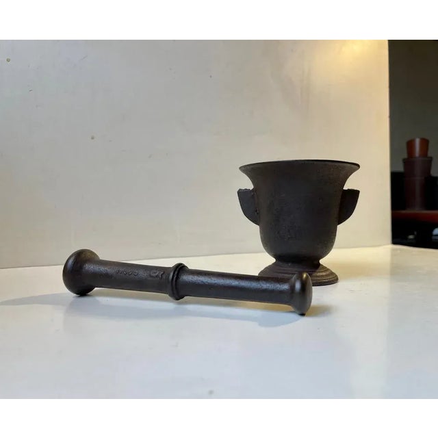 Antique Cast Iron Mortar and Pestle, Set of 2 For Sale - Image 3 of 11