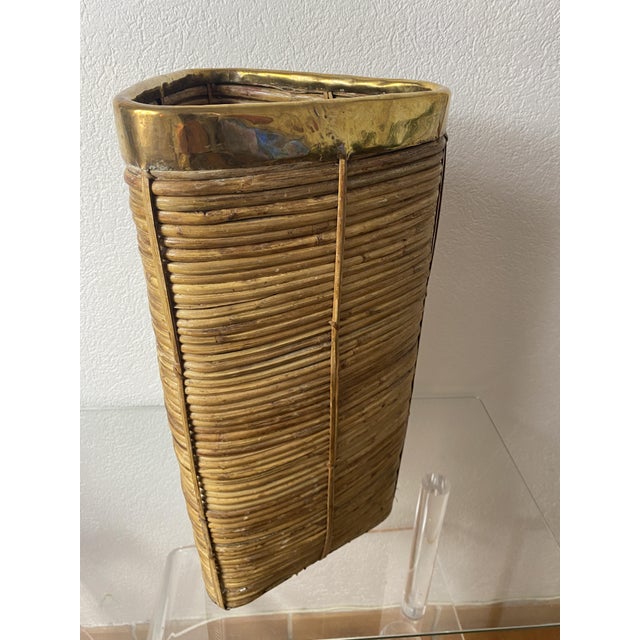 Vivai del Sud Umbrella Stand in Rattan and Brass in the style of Vivai del Sud, 1970s For Sale - Image 4 of 16