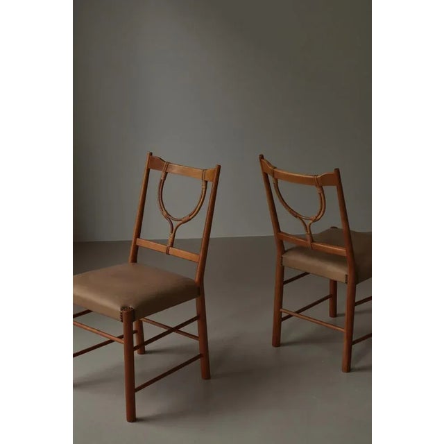 Cherry and Leather Model 2238 Dining Chairs by Josef Frank for Svenskt Tenn, Sweden, 1957, Set of 4 For Sale - Image 9 of 18