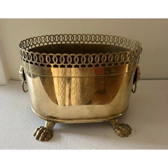 Vintage Brass Jardinière With Lion Handles and Paw Feet For Sale - Image 4 of 5