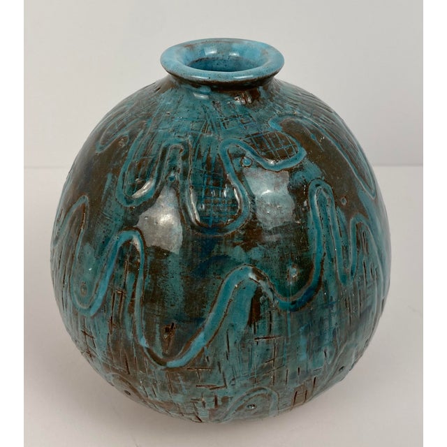 Mid-Century Modern Round Mid-Century Ceramic Vase, Studio Pottery Vase Signed For Sale - Image 3 of 6