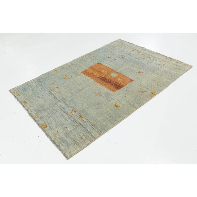 Orange 4x6 Modern Hand-Knotted Gabbeh Wool Rug – Vibrant Blue & Sunset Orange Tribal For Sale - Image 8 of 8