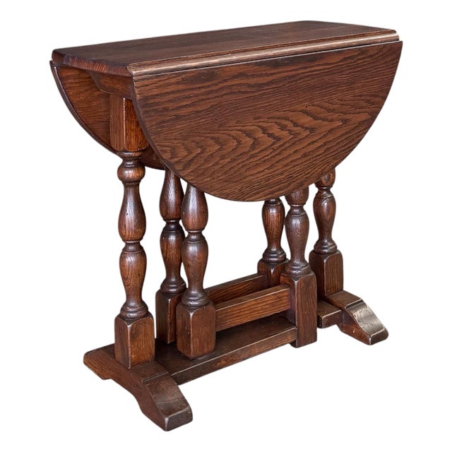 1930s William and Mary Style Drop Leaf Chair-Side Table in Distressed Oak For Sale