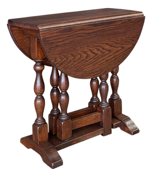 1930s William and Mary Style Drop Leaf Chair-Side Table in Distressed Oak