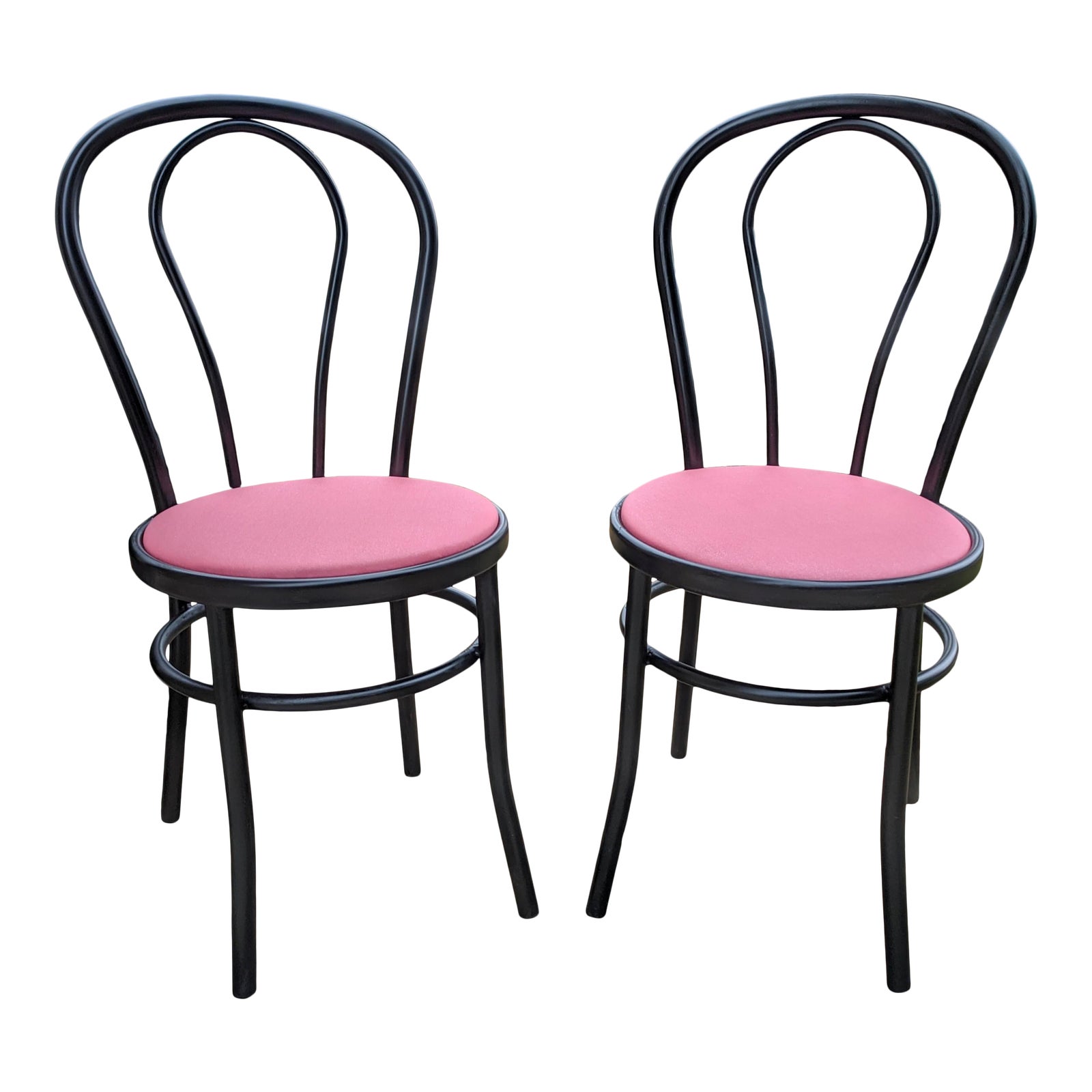 Mid Century Black and Hot Pink Metal Bistro Chairs a Pair