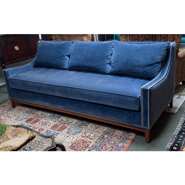 Nathan Anthony Bespoke Slope Arm Sofa, Navy For Sale - Image 4 of 14