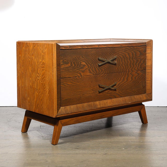 Mid-Century Paul Frankl Cerused Oak Chest of Drawers & X-Form Brass Pulls For Sale - Image 16 of 17
