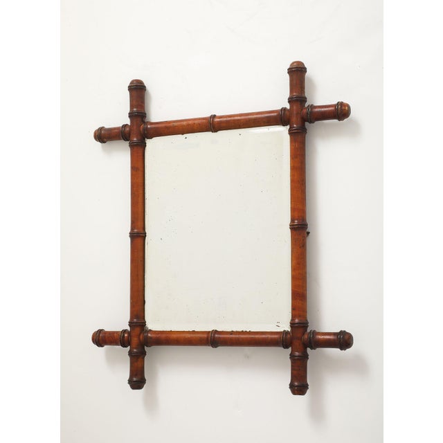 Glass Small Faux Bamboo Carved Frame Mirror, England 1940s For Sale - Image 7 of 9