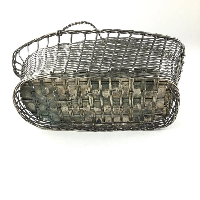 Vintage Handmade Woven Silverplate Wine Bottle Basket For Sale - Image 10 of 11