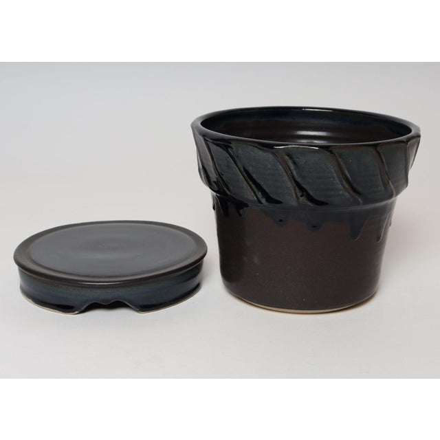Vintage Matte Brown and Slate Glaze Ceramic Planter With Stand by Deanna Nichols For Sale - Image 18 of 18