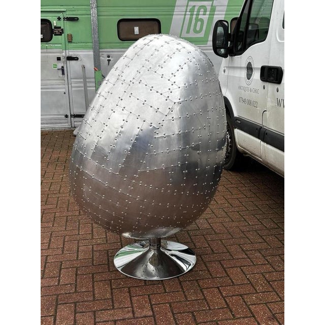 Swivel Egg Chair with Tan Leather Upholstery from Aviation For Sale - Image 5 of 9
