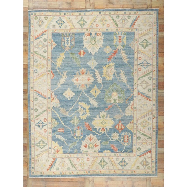 Blue Vintage Blue Oushak Area Rug, 09'02 X 11'09 For Sale - Image 8 of 9