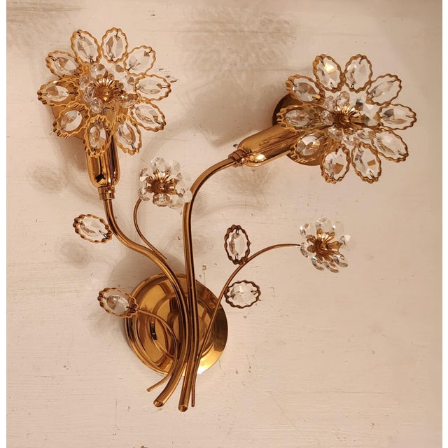 Mid-Century Modern Hollywood Regency Gold-Plated Brass Wall Lamps with Swarovski Crystals from Ernst Palme Palwa, 1960s, Set of 3 For Sale - Image 14 of 18