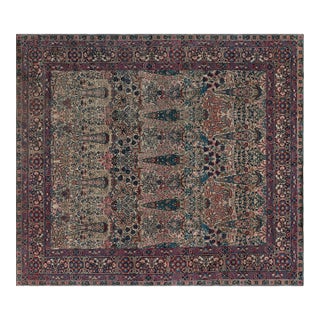 Early 20th Century Persian Kirman Wool Rug in Blue, Brown, Green, Pink and Red For Sale