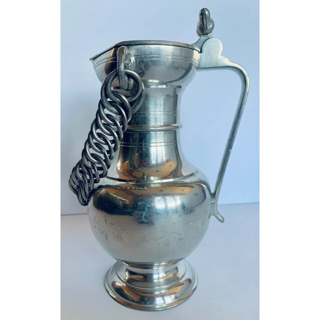 Metal Vintage Swiss Guggisberg Lugano Acorn Pewter Pitcher/Jug/Tankard With Handmade Chain Handle on Fish Loops For Sale - Image 7 of 12