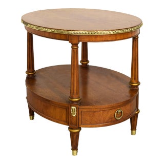 1970s French Regency Louis XVI Brass Mounted Oval Side Table or Nightstand by Henredon For Sale