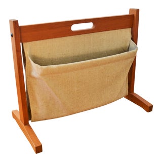 Brdr Furdo Danish Modern Teak and Linen Double Magazine Rack For Sale