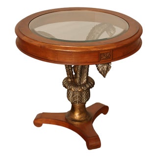 Hollywood Regency Style Round Glass Top Accent Table For Sale