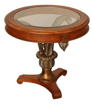 Hollywood Regency Style Round Glass Top Accent Table