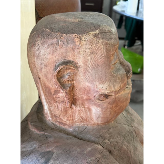 Massive Carved Wood Buddha Holding a Bird For Sale - Image 12 of 12