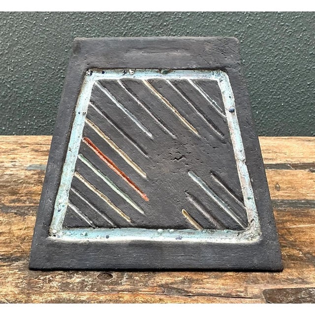 Mid-Century Modern Vintage Geometric Patterned Ceramic Tile For Sale - Image 3 of 12