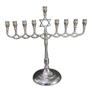 Vintage Judaica Hanukkah Menorah Candelabra Chrome Silver 9 Candle Star of David