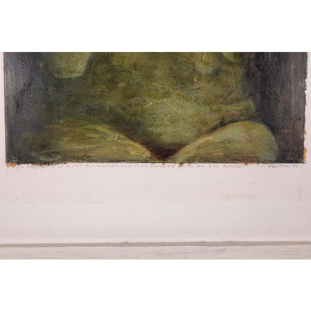 Green Barbara Goodman for Betty Signed Abstract Figurative Oil Painting on Paper 1994 For Sale - Image 8 of 9