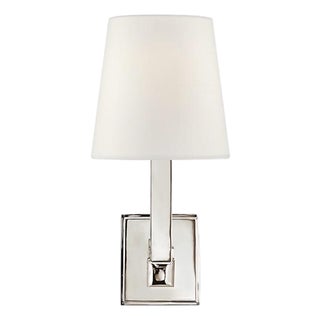 Three New Visual Comfort Sconces in Polished Nickel W/ Linen Shades Sold Individually For Sale
