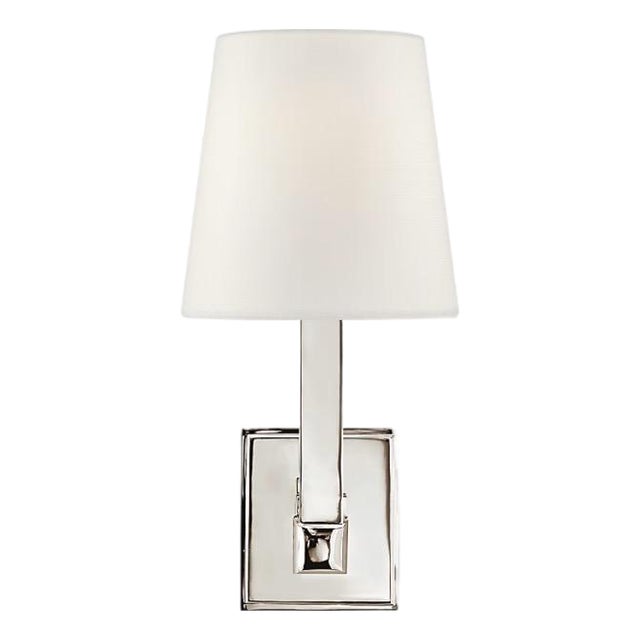 Three New Visual Comfort Sconces in Polished Nickel W/ Linen Shades Sold Individually For Sale