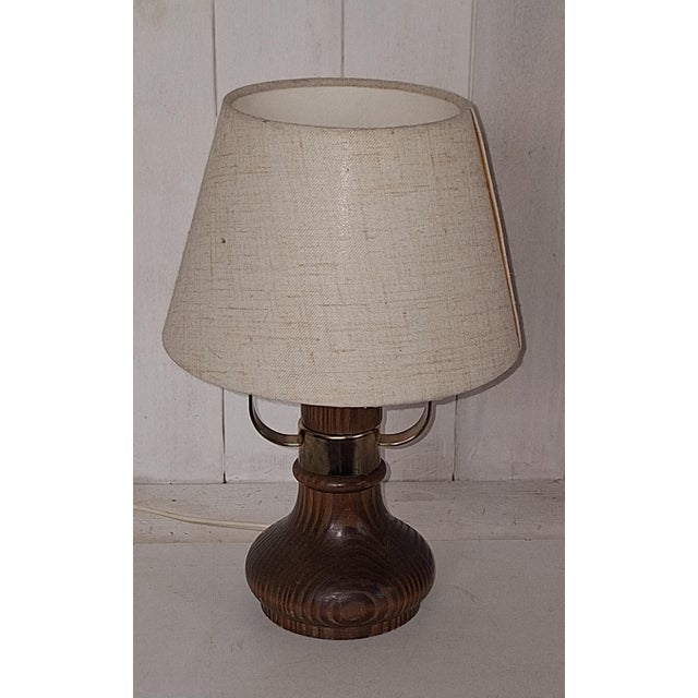 Vintage Table Lamp with Brown Spruce Wood Base, 1980s, in Very Good conditions. Designed 1980 to 1989 European Plug (up to...