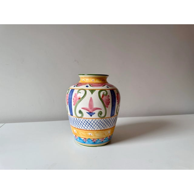 Vintage hand painted Alcobaca Portugal floral motif vase. T