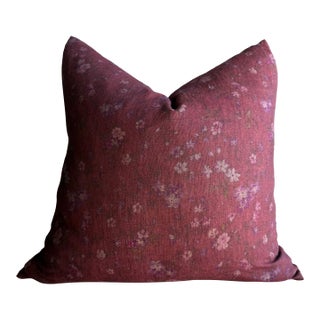 Cora Burgundy Floral Pillow With Down Inserts 20" X 20" For Sale