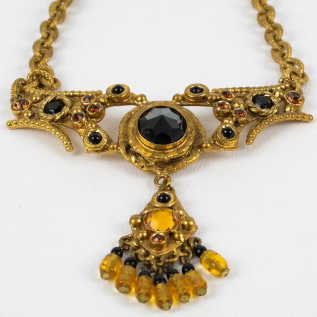 Bronze Henry Perichon Gilded Bronze Chain Necklace with Jeweled Cabochons For Sale - Image 8 of 11