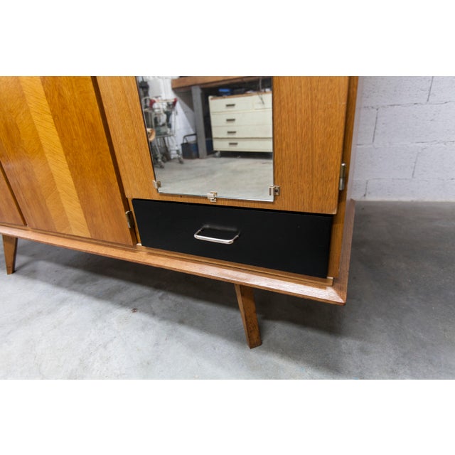 French Wardrobe with Compass Legs, Doors, Mirror and Drawer, 1960s For Sale - Image 14 of 18