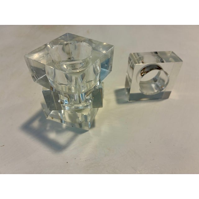 1980s Postmodern Clear Crystal Cube Napkin Rings – Set of 4 For Sale - Image 4 of 8