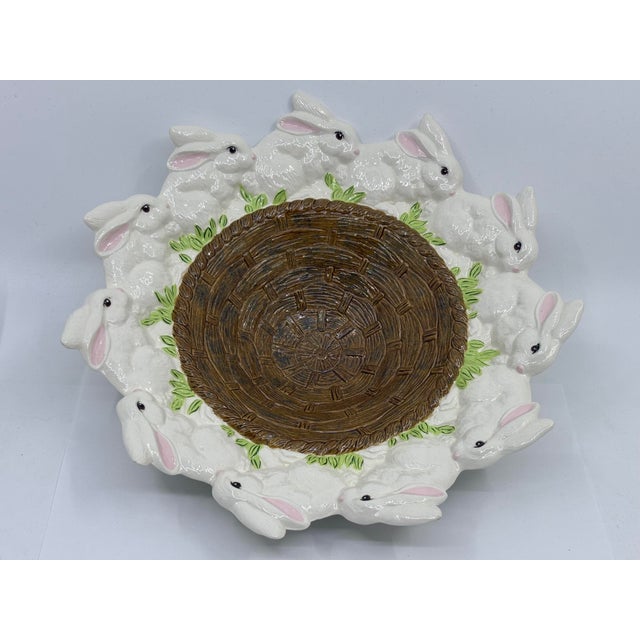 Vintage Hand Painted Ceramic Bunny Rabbit Easter Bowl For Sale - Image 10 of 10