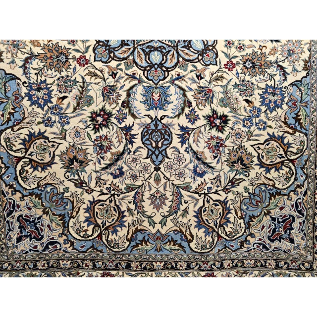Indian Vintage Tabriz Design Area Rug, Hand-Knotted Wool, Floral Pattern, Ivory & Blue, 6x8 For Sale - Image 3 of 18