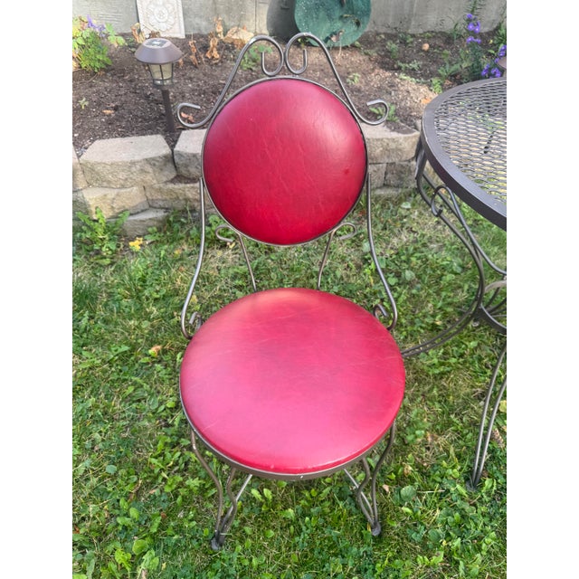 1960s Syd Leach Wrought Iron Bistro Set With Pink Vinyl Chairs For Sale - Image 6 of 14