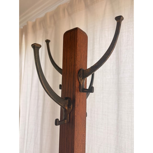 Antique Mission Style Solid Oak Standing Hall Tree With Four Double Hooks For Sale In Pittsburgh - Image 6 of 10